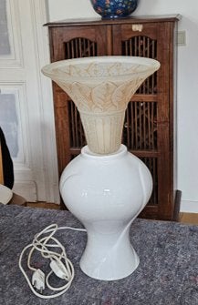 Lanoe de table evec abat jour en pate de verre, Blanc, 38 cm, Comme neuf, Enlèvement