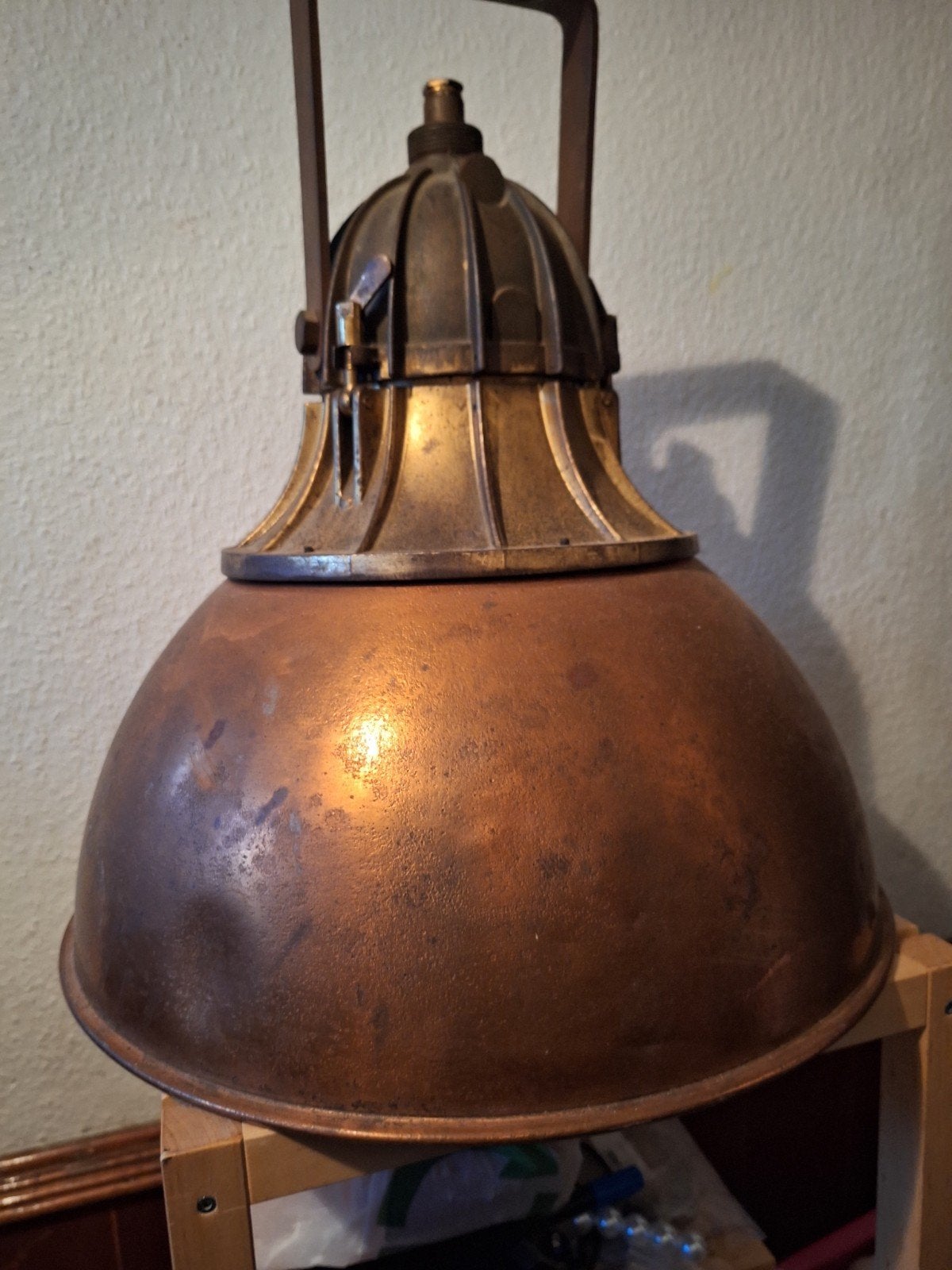 Vintage hangbootlamp van glad koper, Ophalen of Verzenden