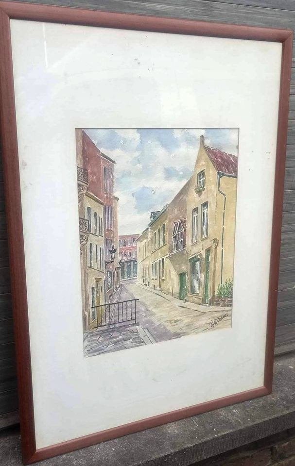 Aquarelle rue du bon secours signe Roger la grange, Enlèvement ou Envoi, Aquarelle
