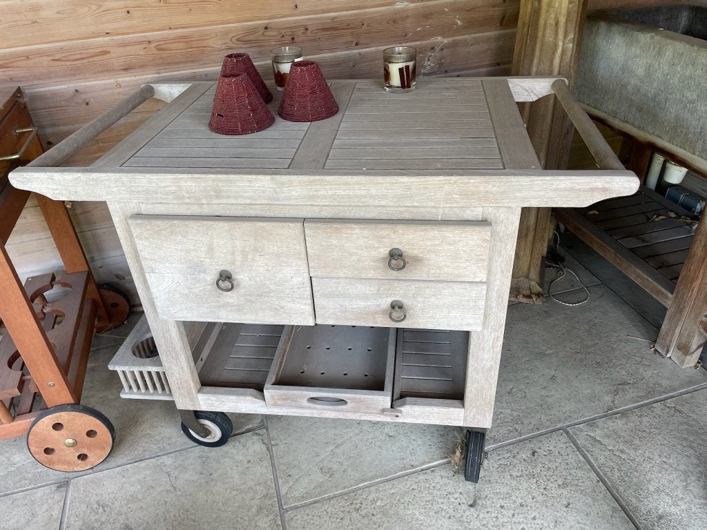 Trolley (uitklapbaar) in teakhout, Huis en Inrichting, Ophalen, Gebruikt, Teakhout