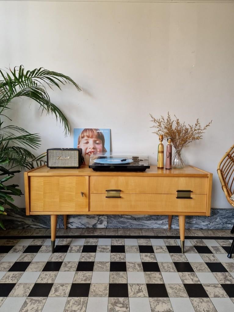 Vintage midcentury dressoir | platenspeler meubel | kast, 25 à 50 cm, Moins de 100 cm, Vintage, 100 à 150 cm