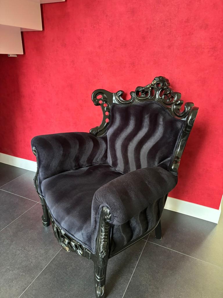 Barok troonstoel / design fauteuil zwart velvet, Ophalen, Zo goed als nieuw, Hout