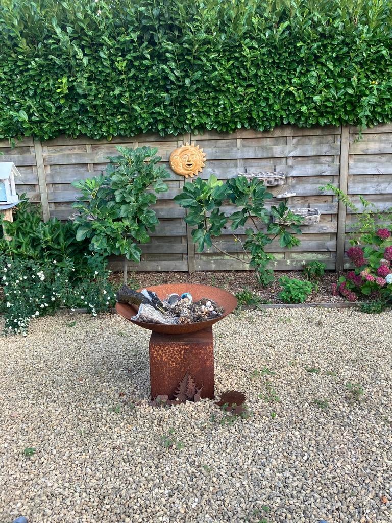 Outr vuurschaal 80cm op sokkel gesloten cortenstaal, Tuin en Terras, Vuurschalen, Ophalen, Nieuw