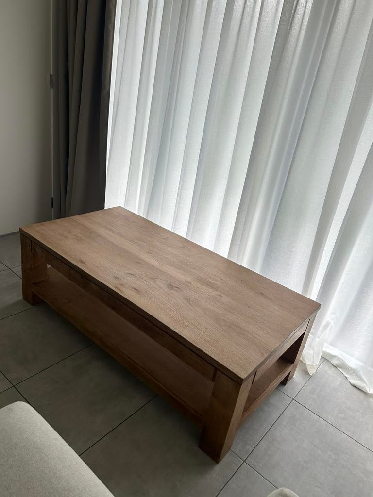 Massieve echt houten TV-kast +salontafel in zeer goede staat, Enlèvement, Comme neuf, Rectangulaire, Chêne