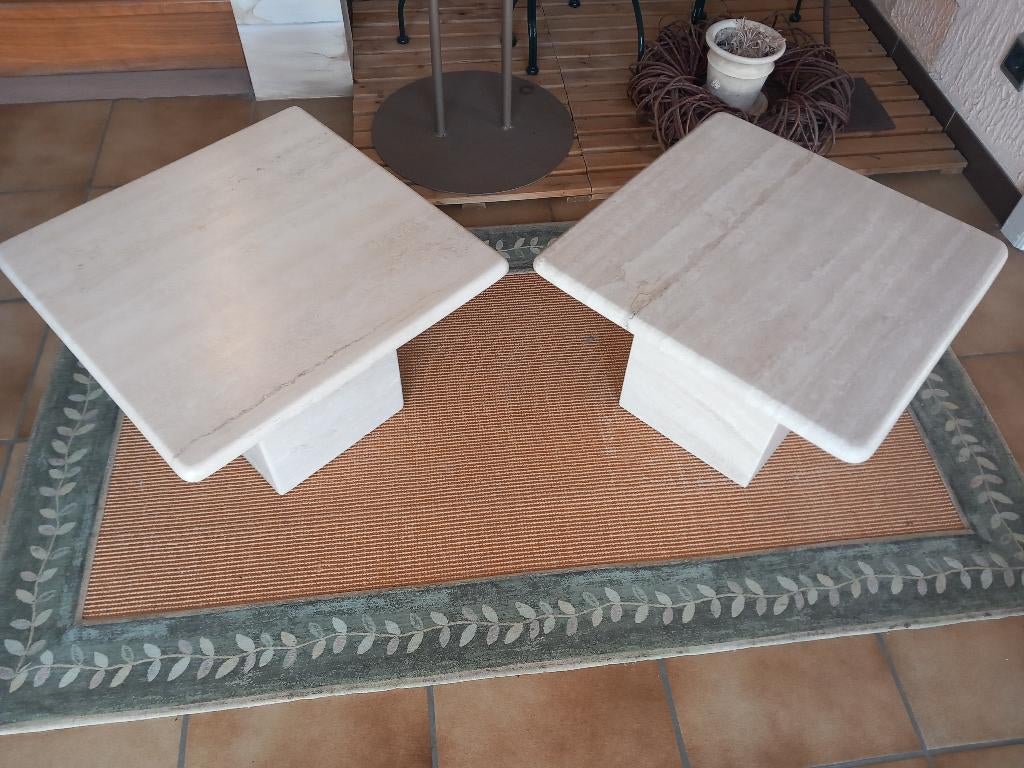 2 travertin salontafel  / bijzettafel 50x50x35, Huis en Inrichting, Verzenden