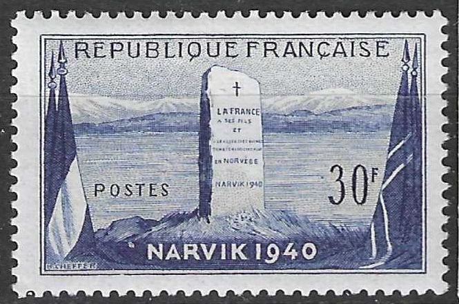 Frankrijk 1952 - Yvert 922 - Slag om Narvik (Noorwegen) (PF), Verzenden, Postfris