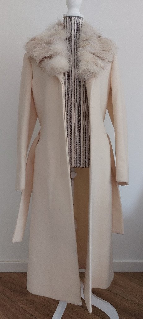 Versace Jeans Couture mantel met echt bont | Maat S, Kleding | Dames, Jassen | Winter, Beige, Ophalen of Verzenden, Versace Jeans Couture