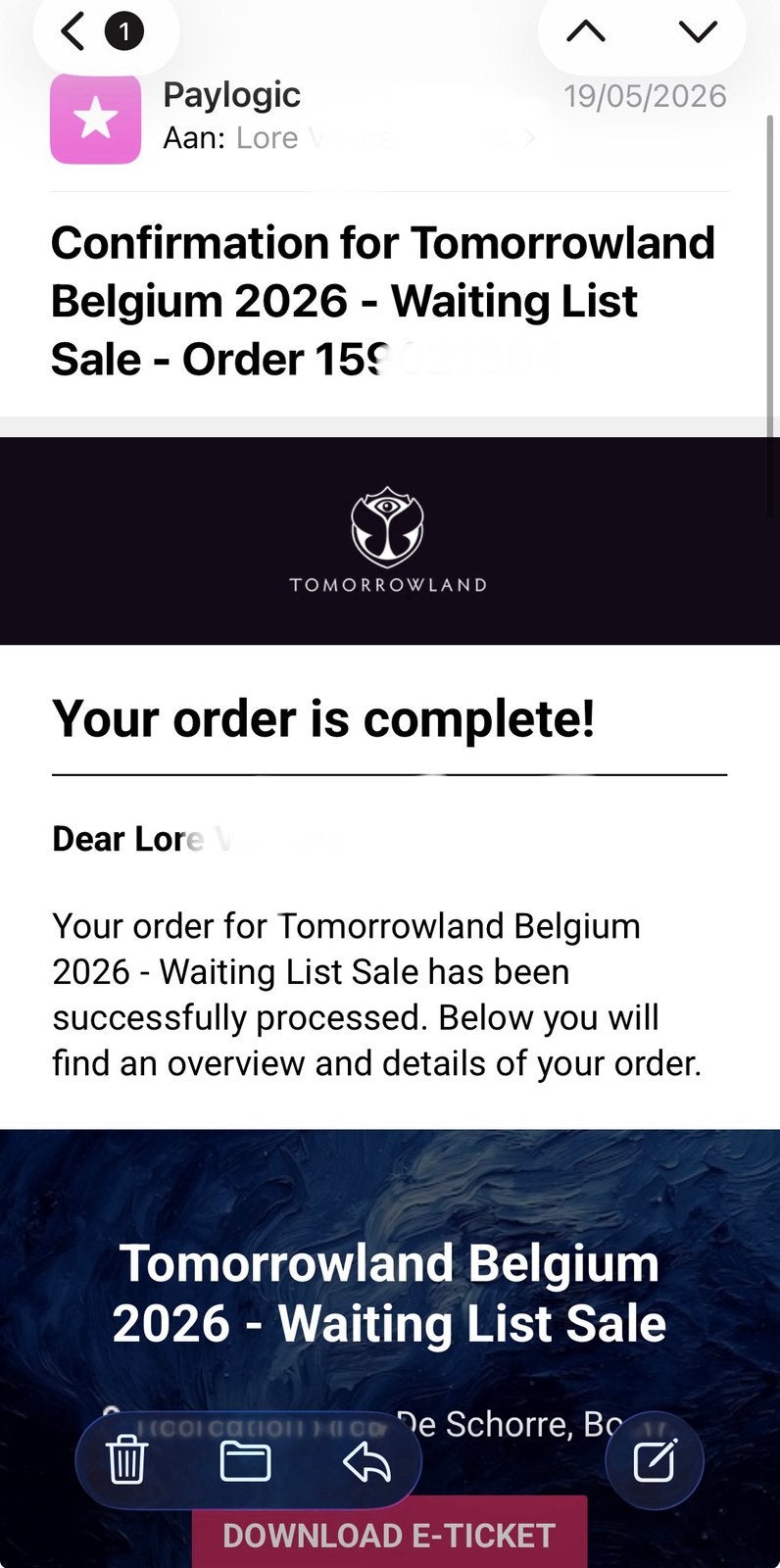 Billets Tomorrowland pour dimanche 19 juillet, Tickets & Billets, Deux personnes