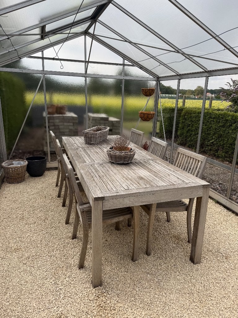 Tuinset Hout / GRATIS op te halen, Jardin & Terrasse, Ensembles de jardin, Utilisé, Salons de jardin, Bois, 6 places, Table à dinner