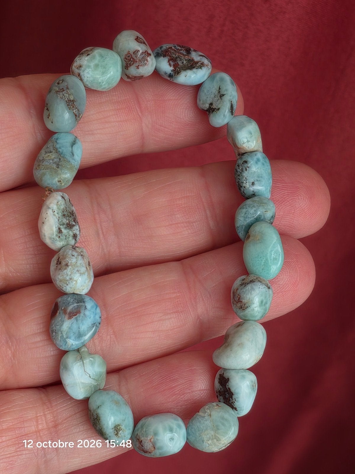 Bracelet élastique avec larimar naturel, Bijoux, Sacs & Beauté, Enlèvement, Avec pierre précieuse, Bleu, Neuf