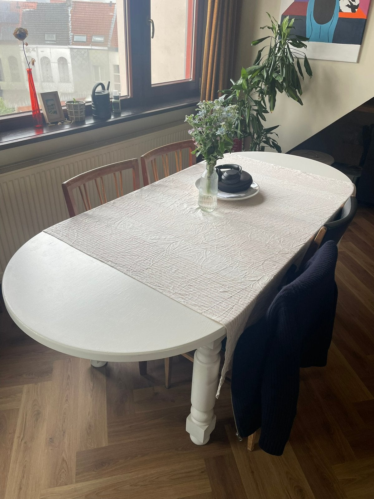 Witte eettafel, Maison & Meubles, 100 à 150 cm, Enlèvement, Utilisé, Ovale
