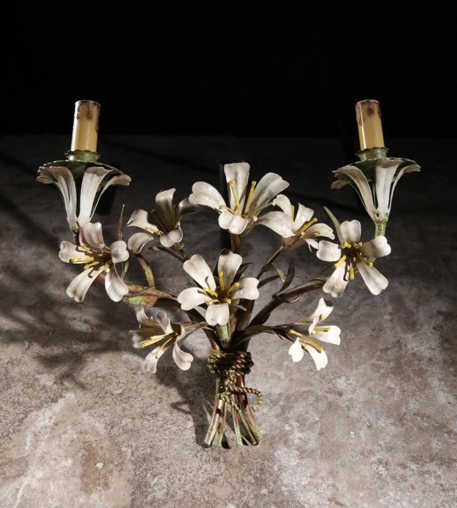 Mid-Century Italiaanse metalen bloem wandlamp, Antiquités & Art, Enlèvement