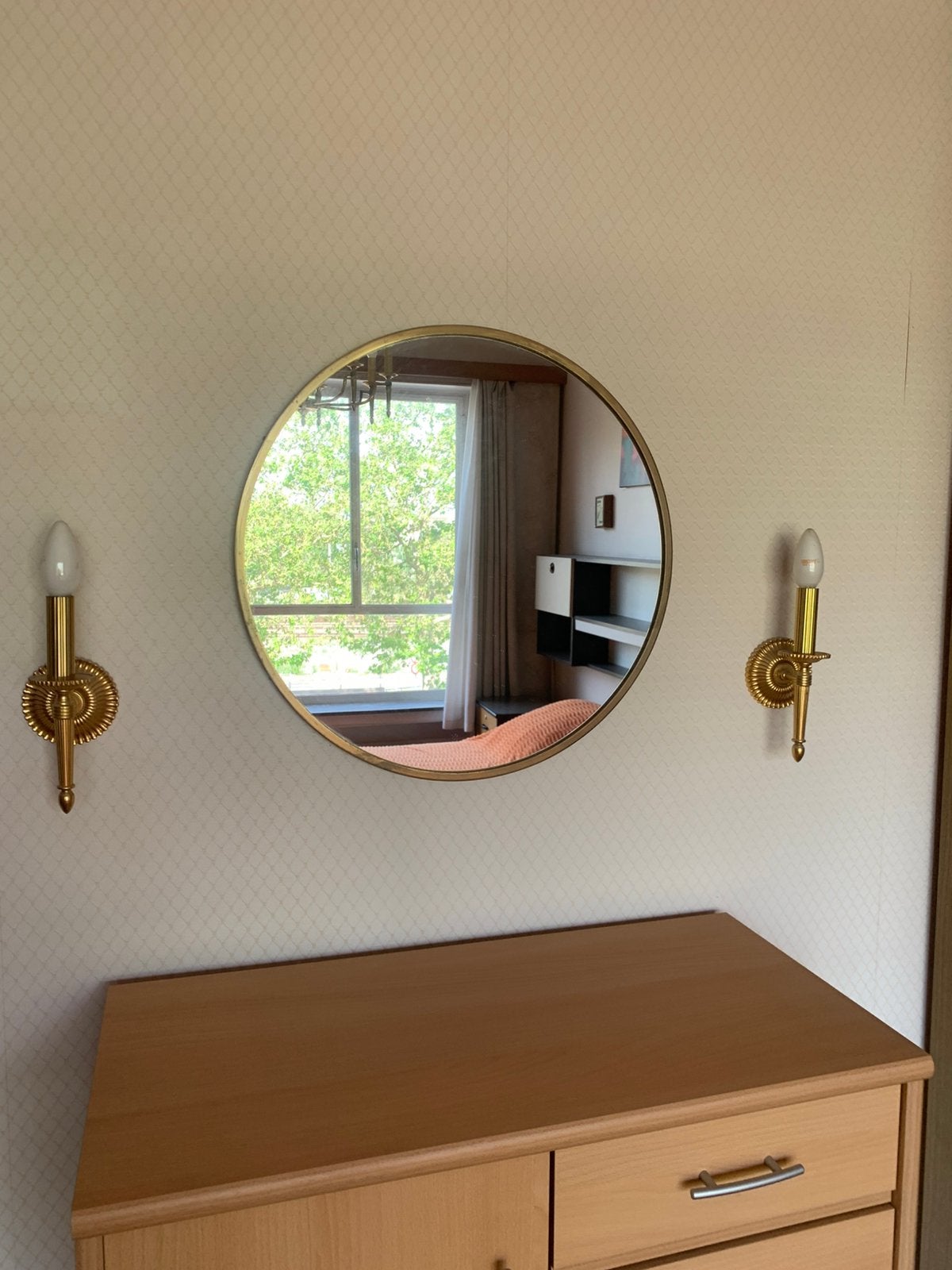 Ensemble vintage miroir et deux appliques murales, Maison & Meubles, Enlèvement, Utilisé
