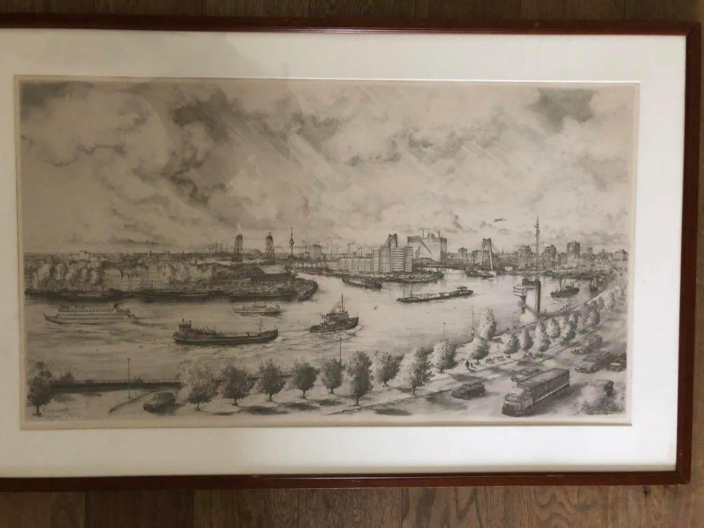 Potloodtekening haven Rotterdam 90cmx50cm, Ophalen