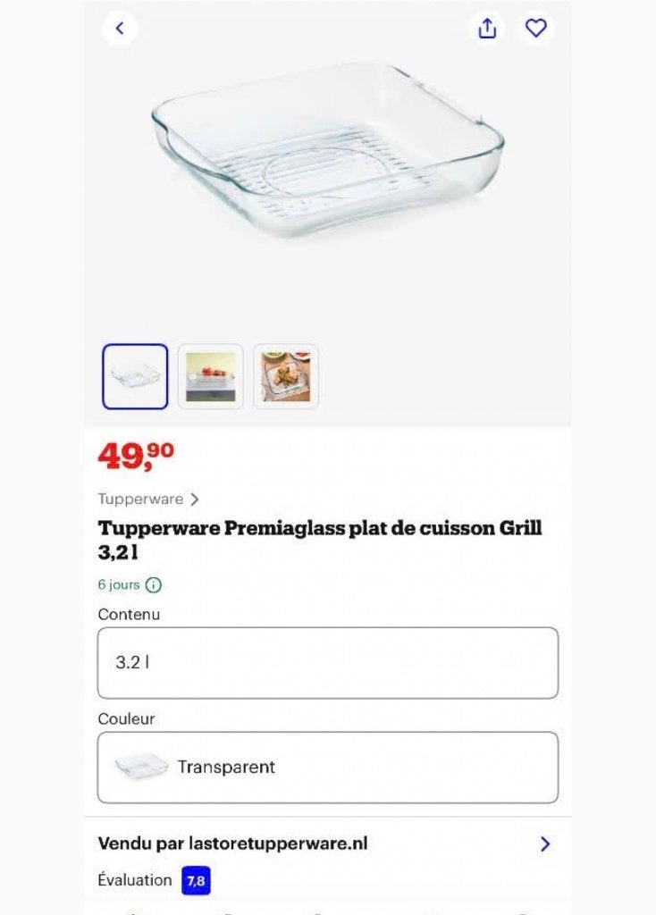 Tupperware Premiaglass plat de cuisson Grill 3,2L, Enlèvement ou Envoi, Neuf, Autres couleurs, Autres types