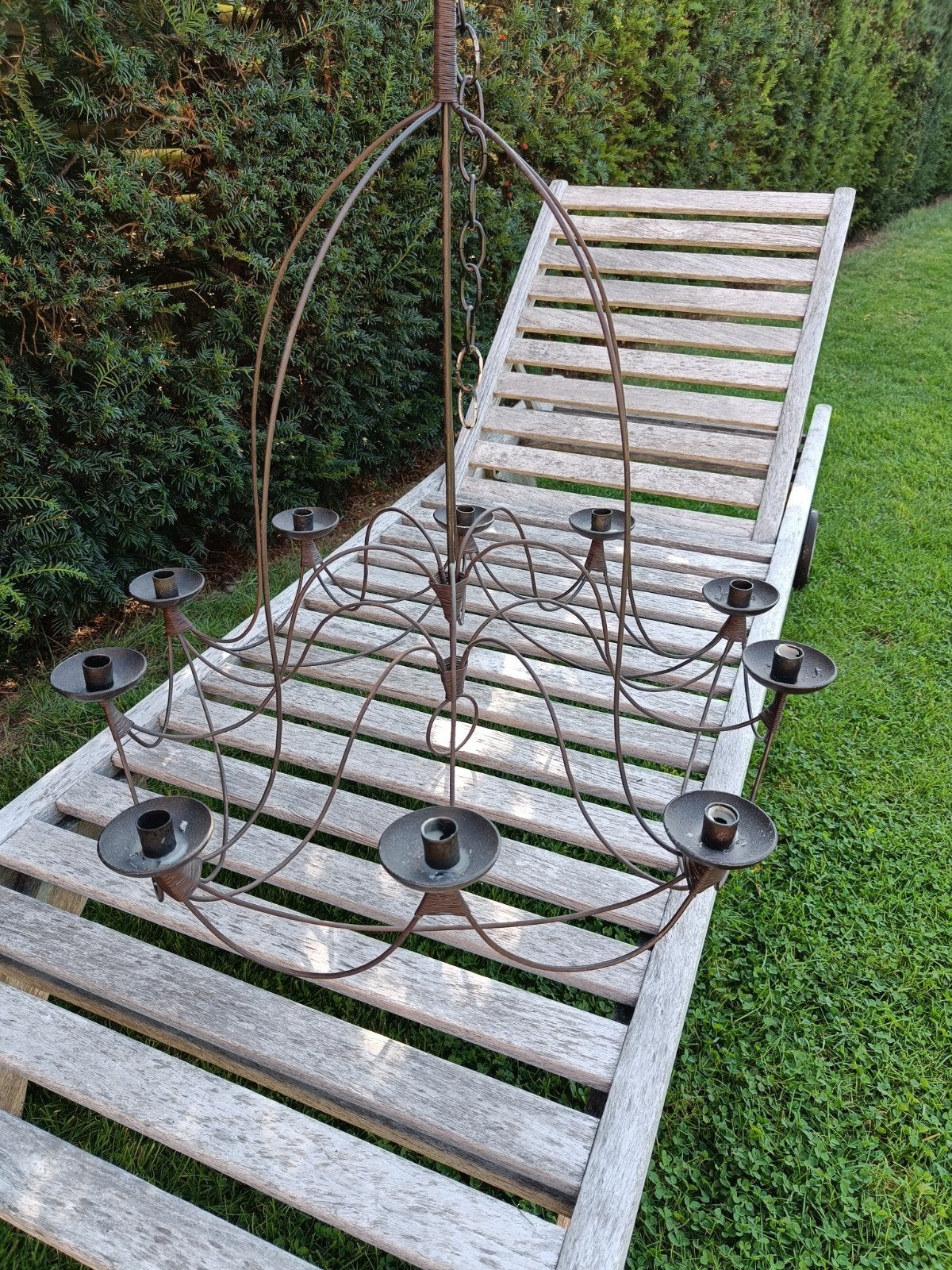 Vintage zwart metalen kroonluchter met 10 kaarsen, Ophalen, Metaal, Vintage