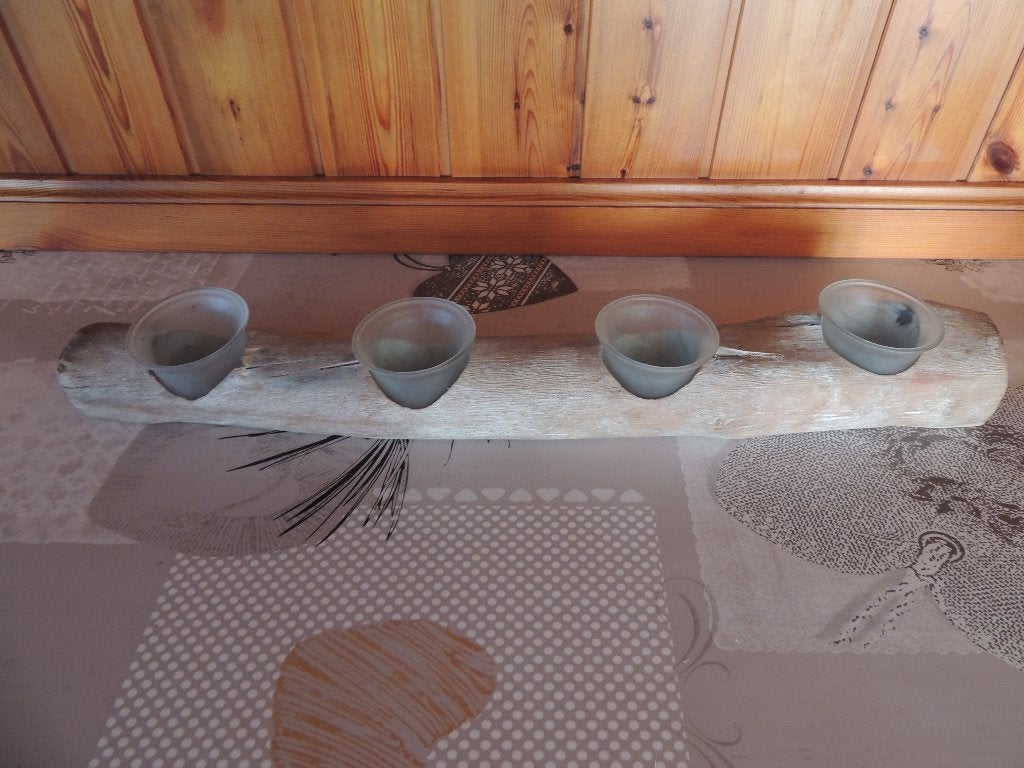 Bougeoir en bois avec 4 petits pots en verre, Enlèvement, Verre