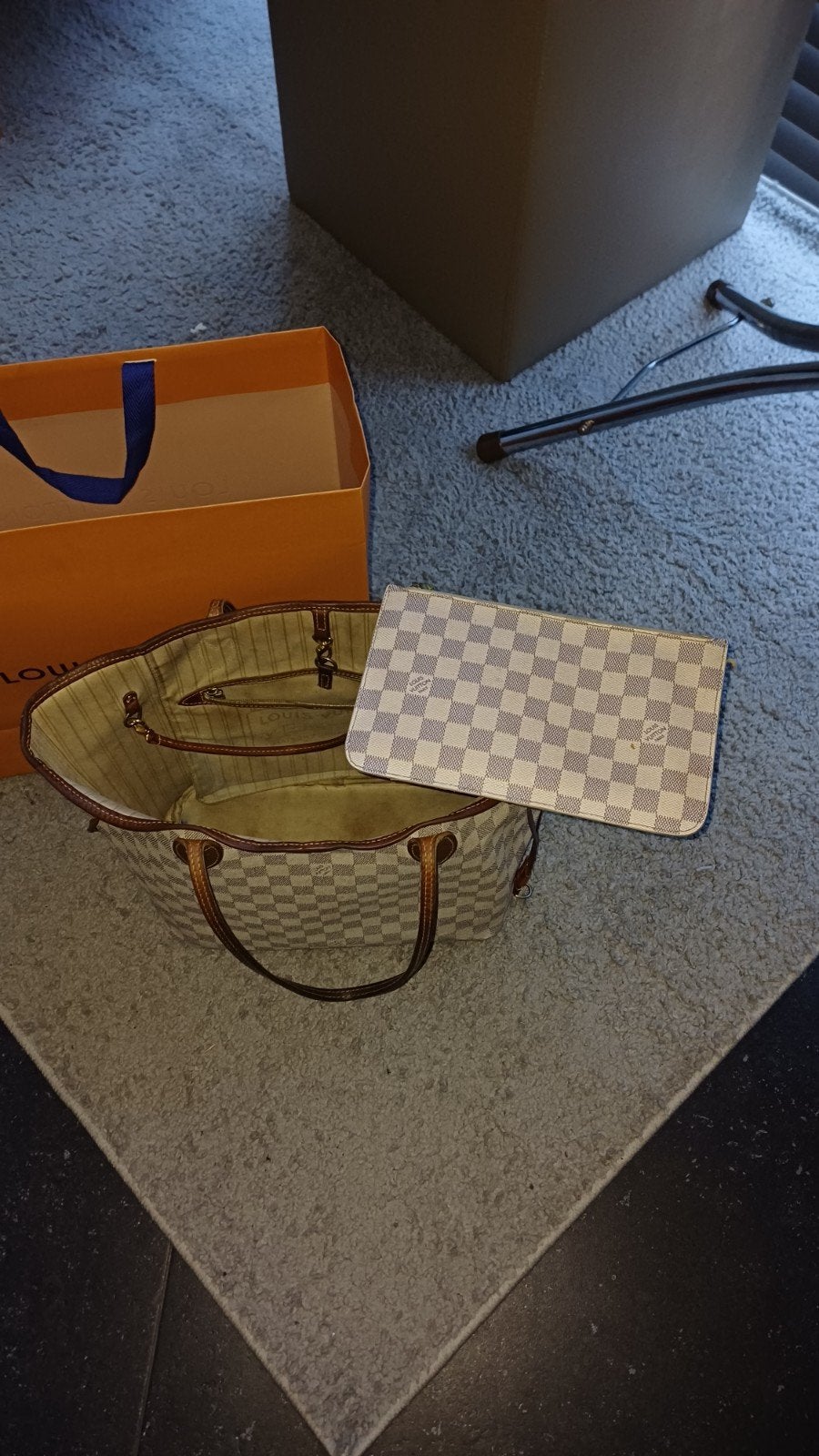 Louis Vuitton Neverfull MM Damier Azur, Handtassen en Accessoires, Ophalen of Verzenden, Gebruikt, Wit, Schoudertasje