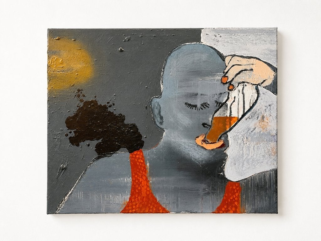 Mufuki Mukuna - huile sur toile, Antiek en Kunst, Kunst | Schilderijen | Modern, Ophalen of Verzenden, Gesigneerd, Gemengde techniek