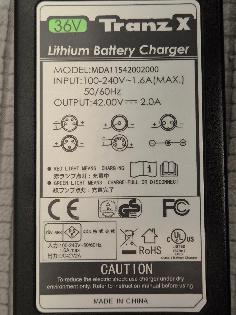 Tranz X - Lithium Battery Charger (36V) - elektrische fiets, Ophalen of Verzenden, Gebruikt