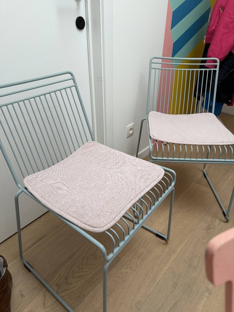 Hippe design metalen eetkamerstoelen (set van 2 + 2 gratis), Huis en Inrichting, Stoelen, Ophalen, Twee, Blauw, Zo goed als nieuw