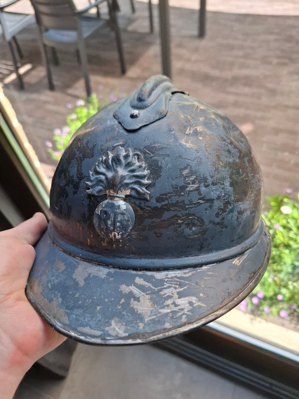 Wo1 Adrian helm met Initialen ML, Verzamelen, Ophalen of Verzenden, Landmacht, Helm of Baret