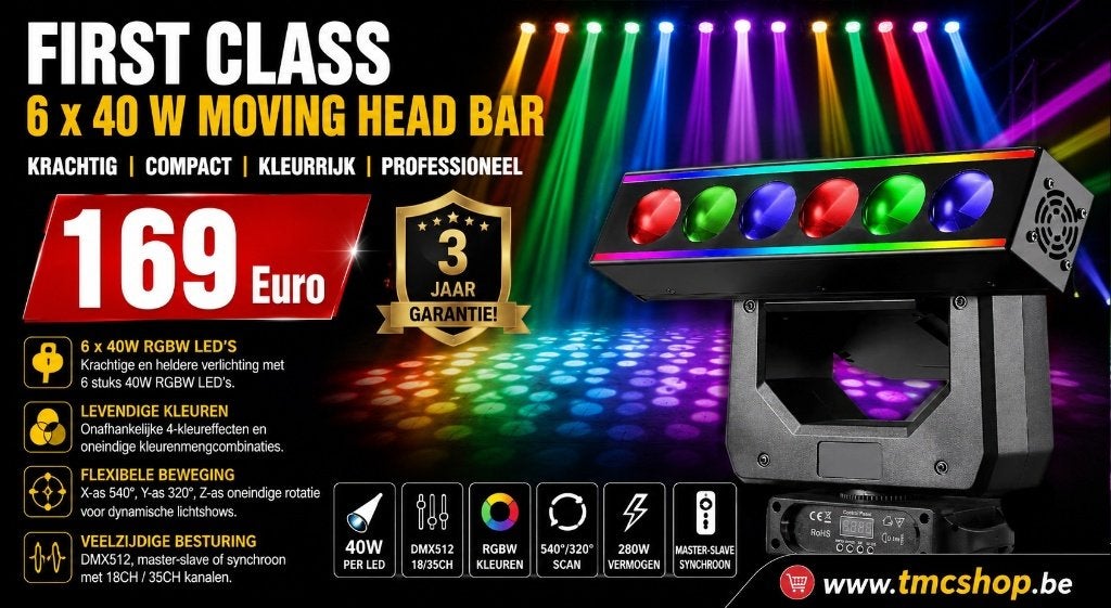 Nouveau serre-tête mobile de première classe de 6 x 40 W, Musique & Instruments, Enlèvement ou Envoi, Neuf, Lumières, Commande sonore