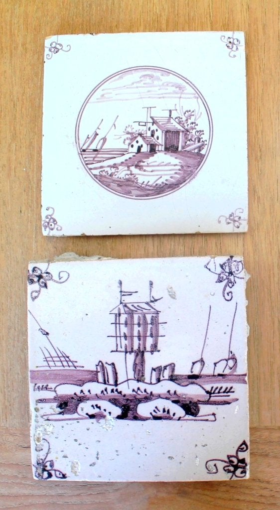 2 carreaux de faïence anciens, 1750-1800, Lille (Wamps), Enlèvement ou Envoi