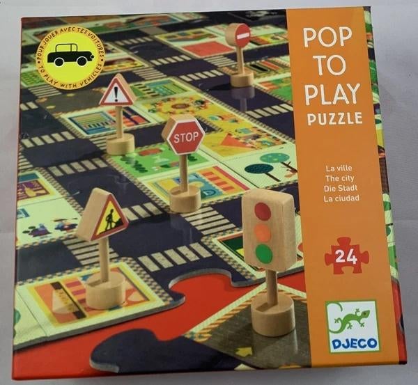 Djeco Puzzel 24 Stukjes Pop to Play Stad Wegennet Spel, Verzenden, 10 tot 50 stukjes, Zo goed als nieuw, 2 tot 4 jaar
