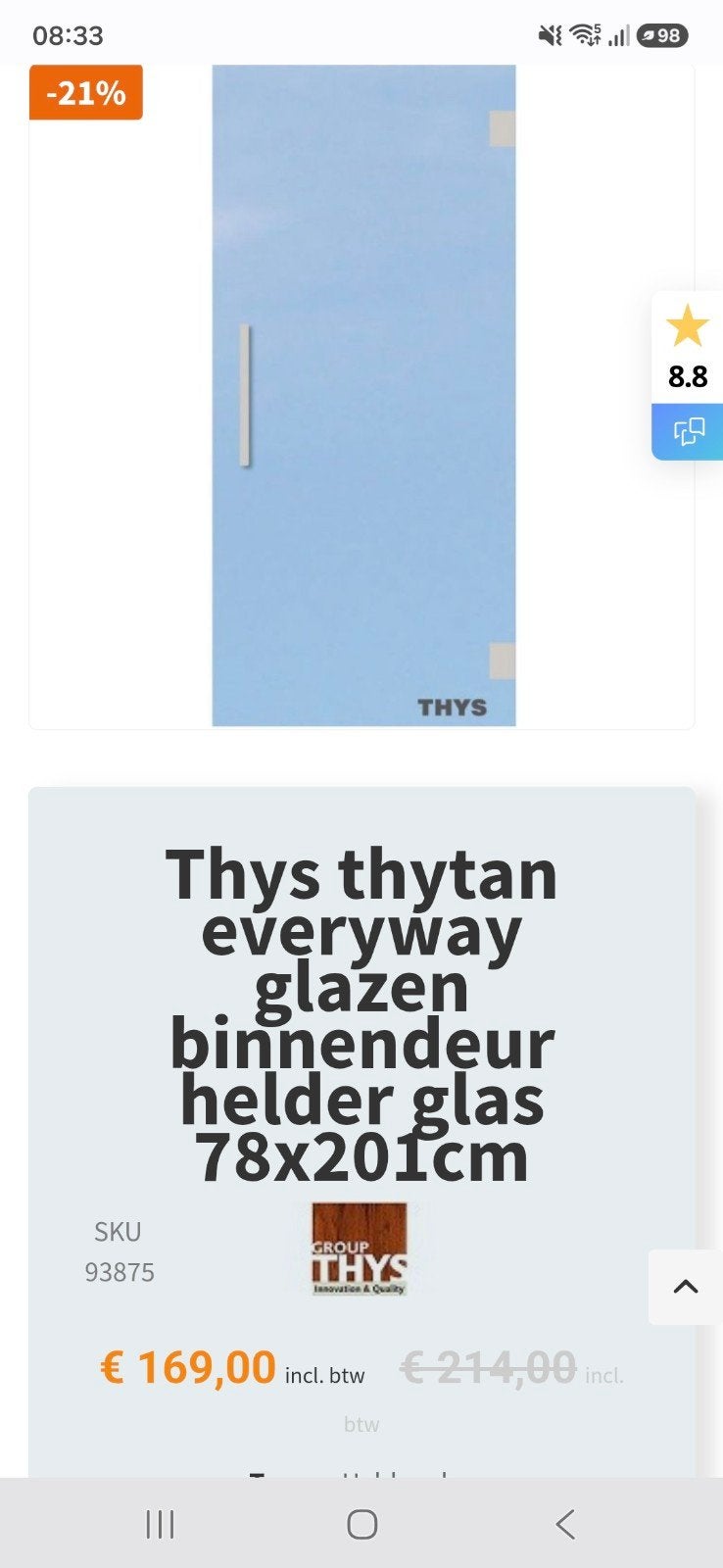 Deur glas 78x201, Enlèvement