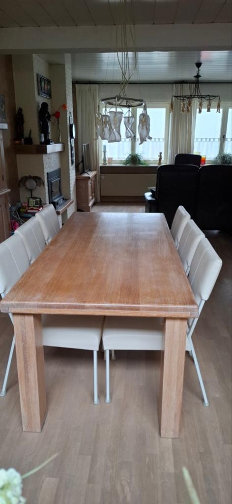Tafel eik, white wash, Huis en Inrichting, Complete eetkamers, Ophalen, Gebruikt