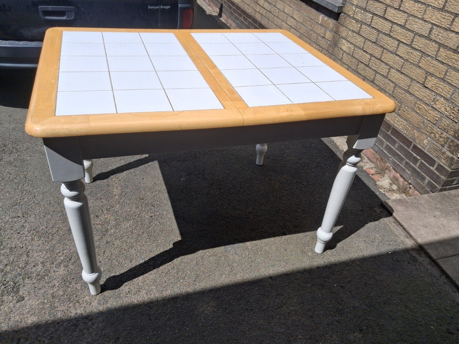 'Boerentafel' met tegeltjes. 113/150cm x 90cm, Ophalen, Gebruikt, 100 tot 150 cm, 50 tot 100 cm