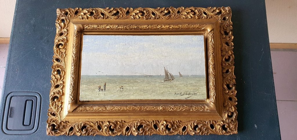 peinture marine Jozef Schakewits 1848-1913, Peinture à l'huile, Signé, Enlèvement, Toile