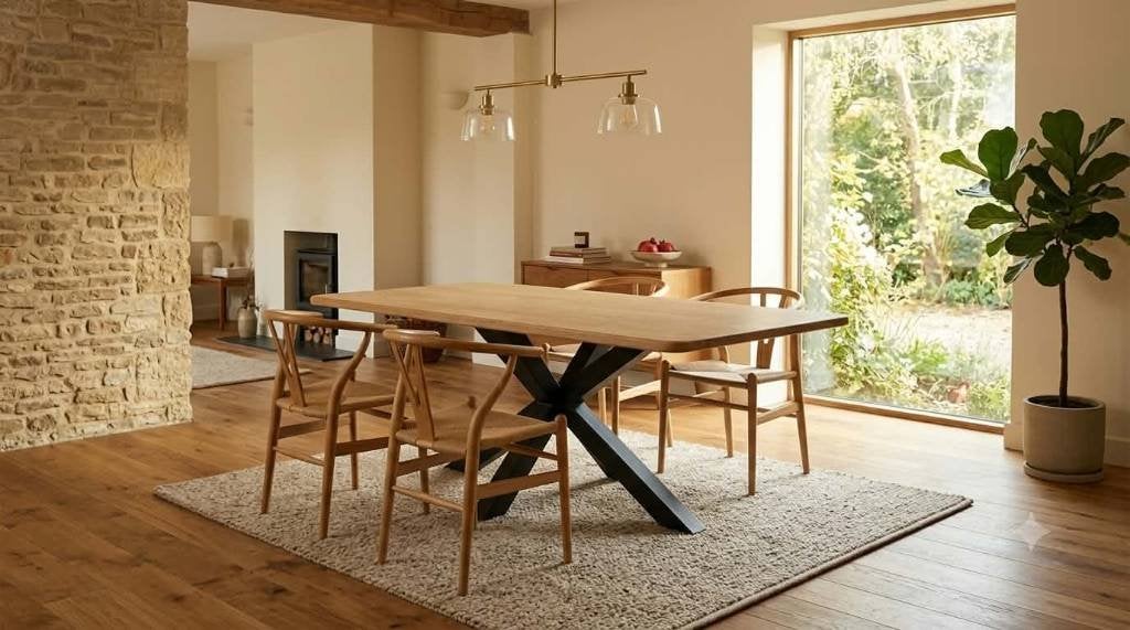 Eiken tafel  op matrix poot., Ophalen, 50 tot 100 cm, Vijf personen of meer, Eikenhout