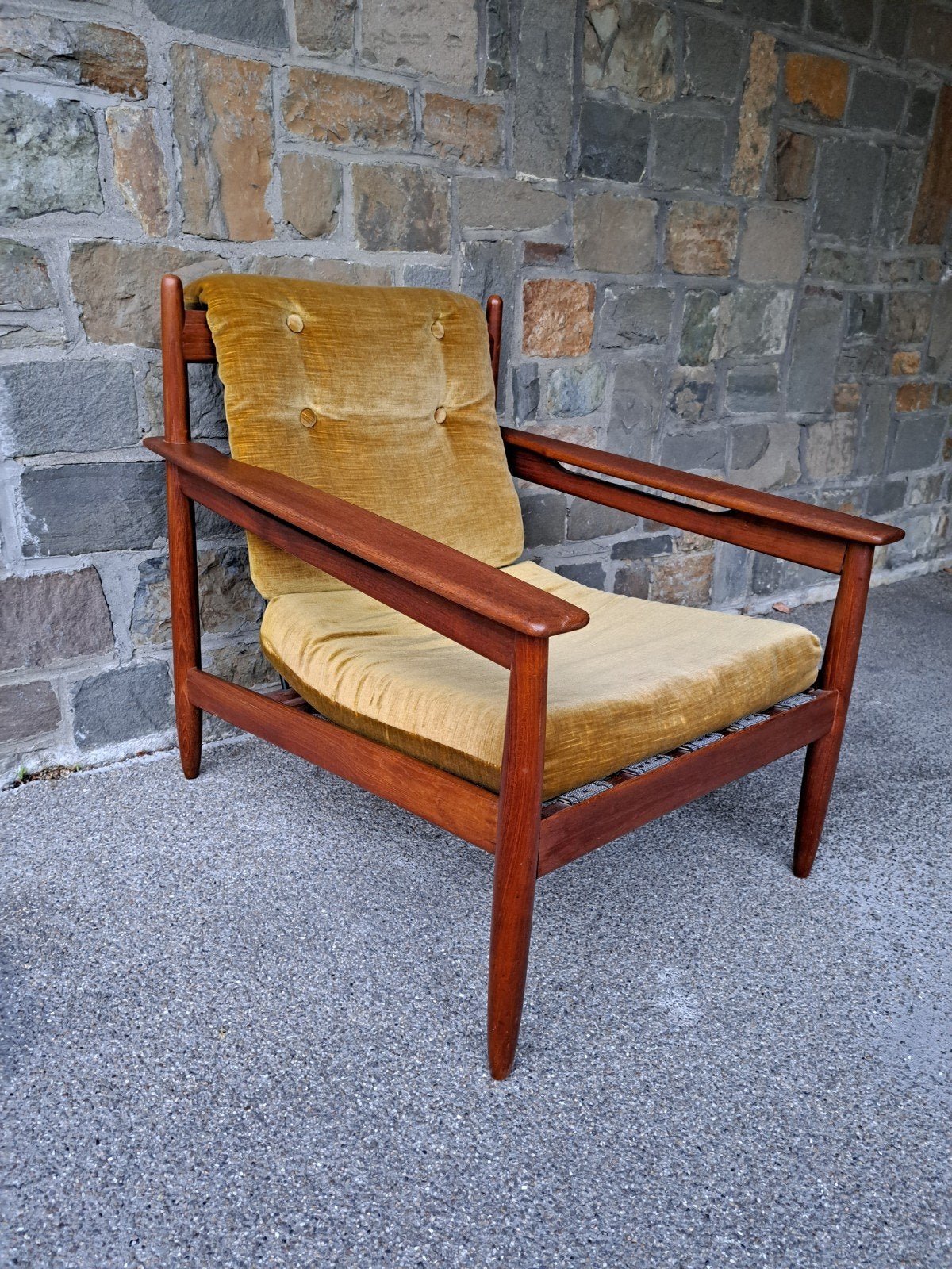 fauteuil scandinave en teck et couleur ocre années 60, Maison & Meubles, Enlèvement
