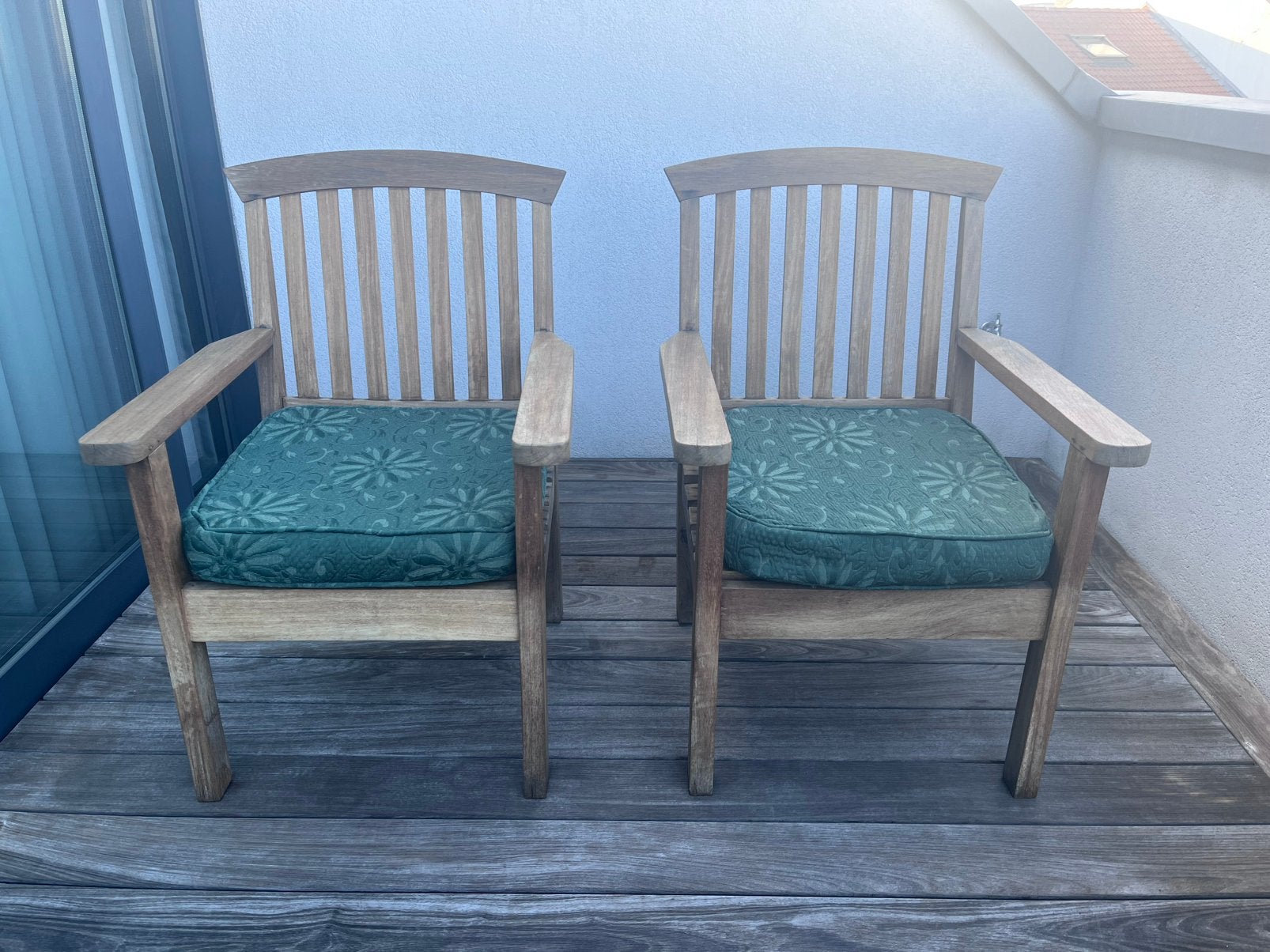 2 larges fauteuils en Teck massif  + coussins, Teakhout, Zo goed als nieuw, Stoel, Tuinset
