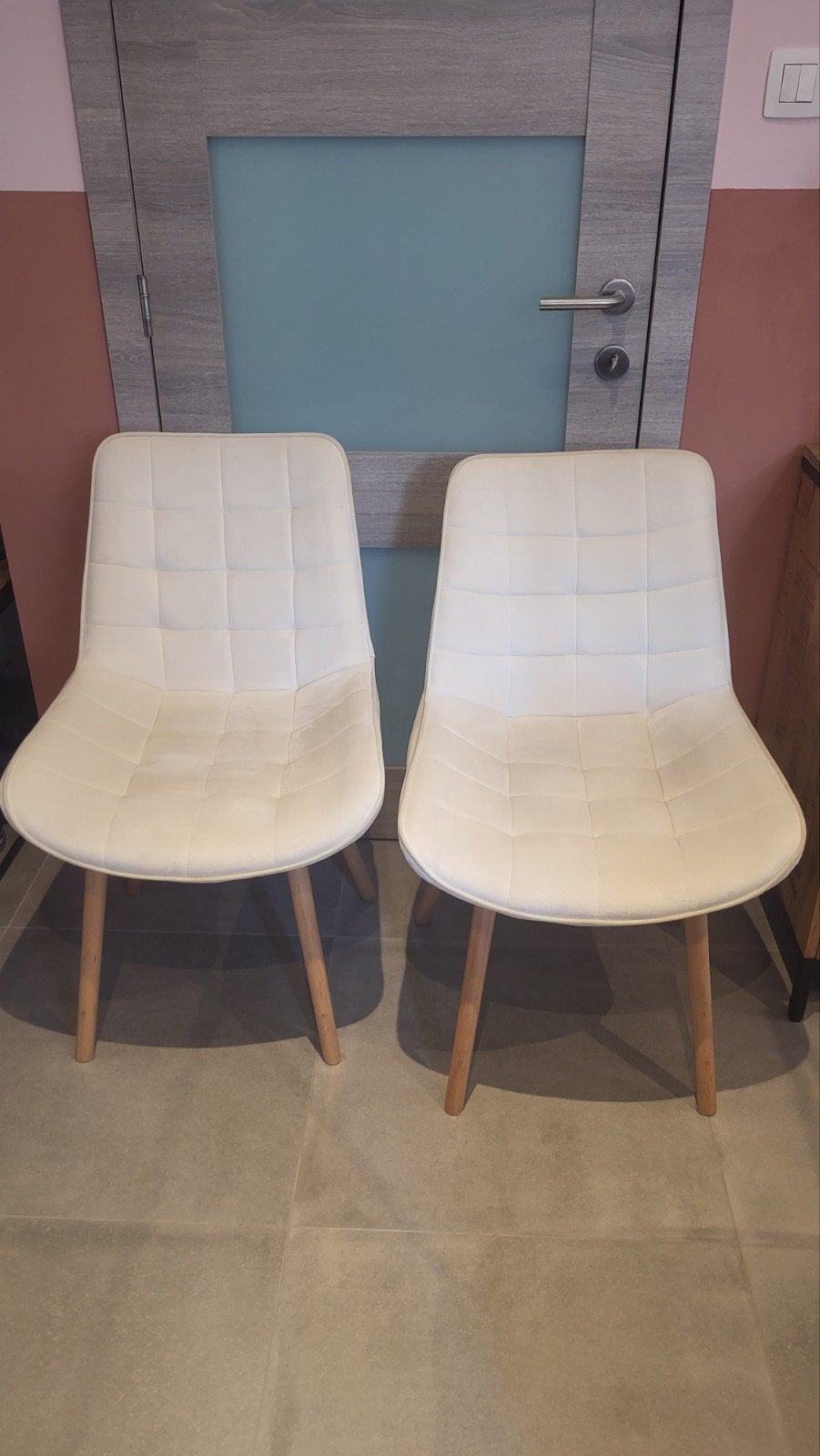 Chaise en velour écru, Huis en Inrichting, Stoelen, Ophalen, Stof, Wit, Zo goed als nieuw