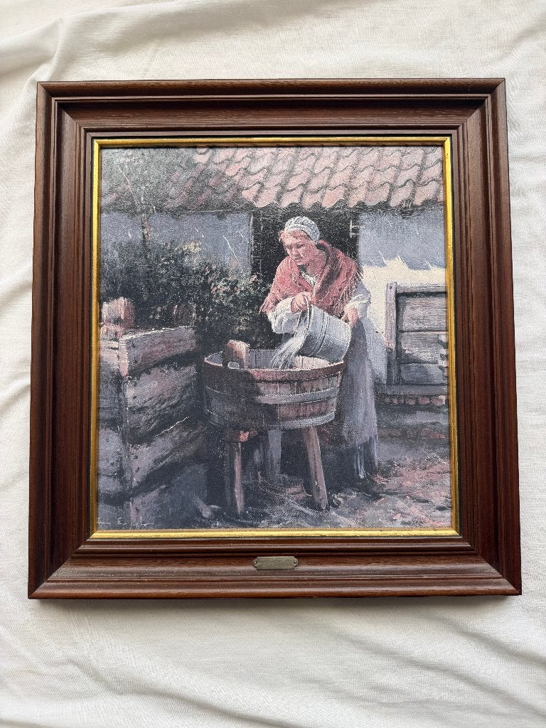 Peinture « Fermier au puits » de Leon Engelen, Antiquités & Art, Enlèvement, Classique, Encadré, Paysage
