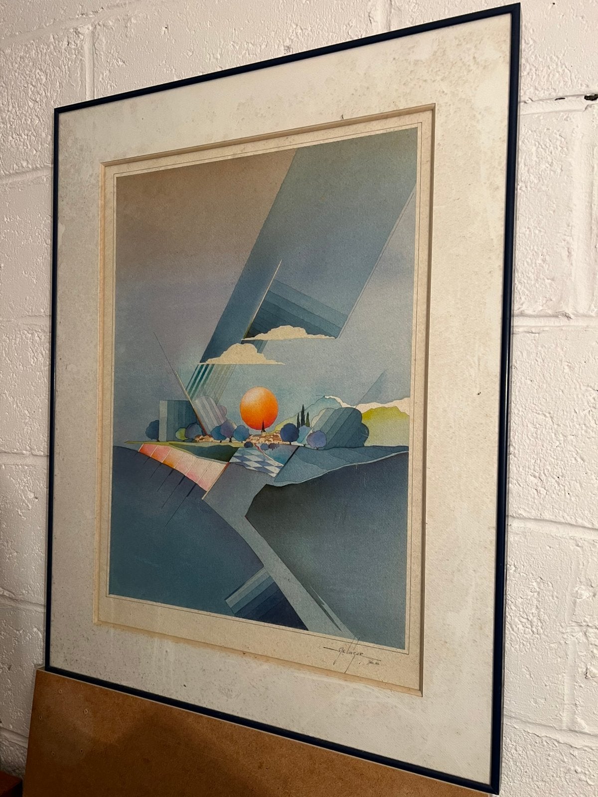 Tableau Vintage 1986 Composition Géométrique J. Delvigne, Enlèvement, Vintage, Sous verre