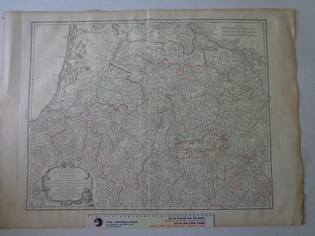18de eeuwse kaart Robert de Vaugondy van Frankrijk (Guienne), Antiek en Kunst, Kunst | Etsen en Gravures, Ophalen, Ets, Cartografie