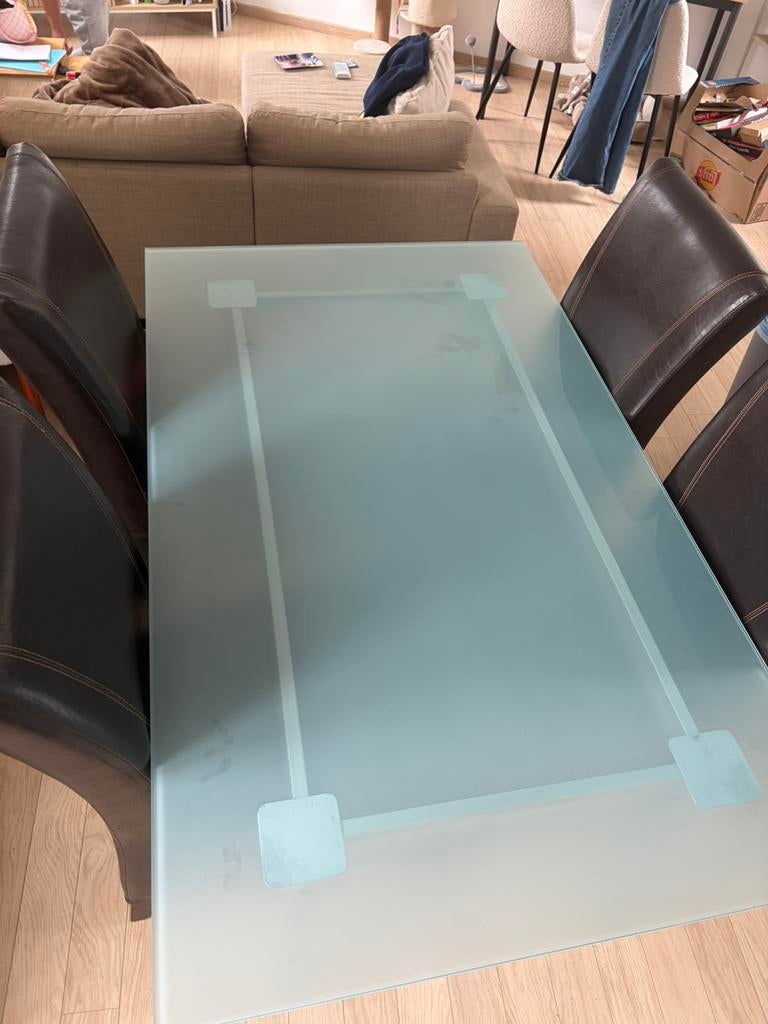 glazen tafel met 4 stoelen, Huis en Inrichting, Ophalen, Gebruikt, Glas