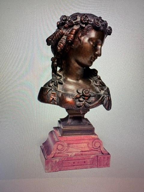 Bronzen buste op marmer Eugène AIZELIN (1821-1902), Ophalen, Klassiek, Buste, Rood