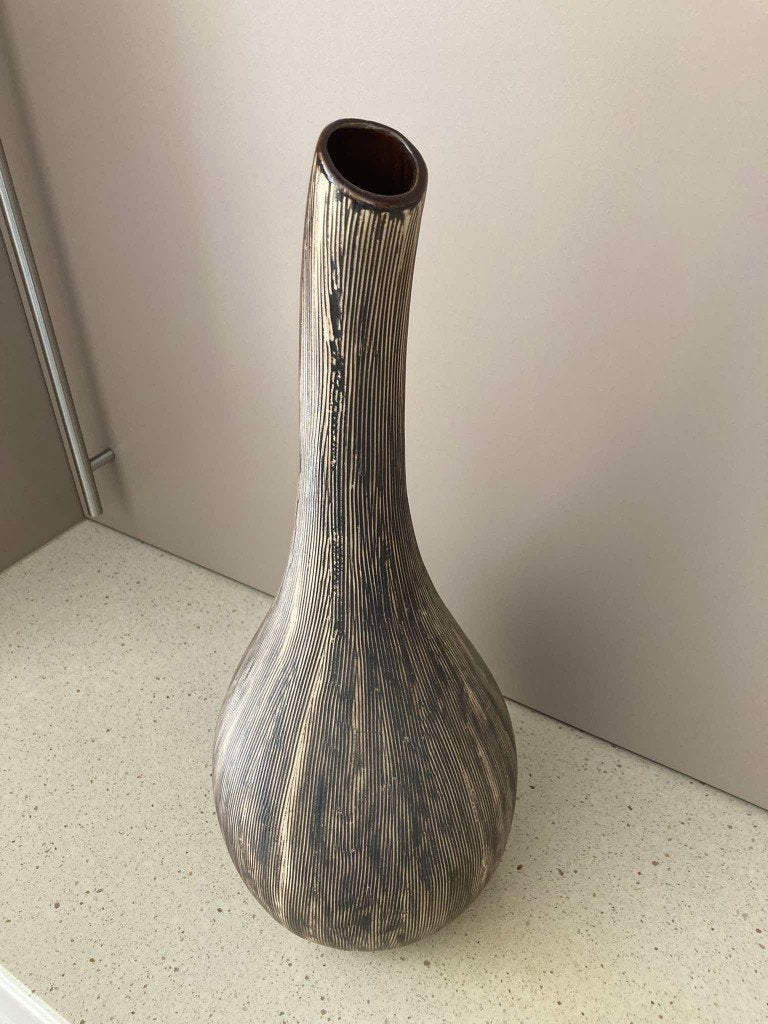 mooie retro vaas, Comme neuf, 40 cm, Pierre/céramique, Convient pour fleurs séchées