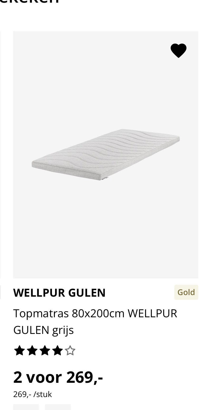 Wellpur Gold topdekmatras T65 Matras 80x200x8cm (2 stuks), Ophalen, Zo goed als nieuw, 80 cm, Matras