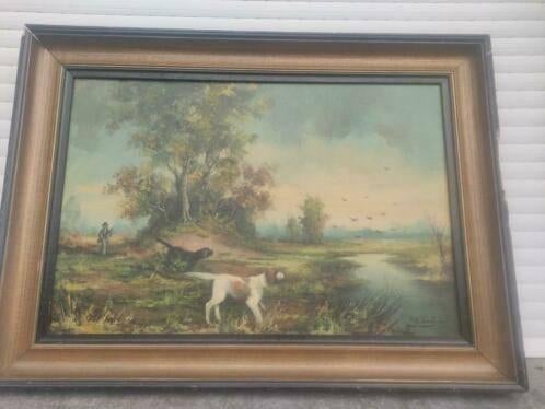 huile sur toile chasseur et ses chien signe rik zuitem, Antiquités & Art, Enlèvement