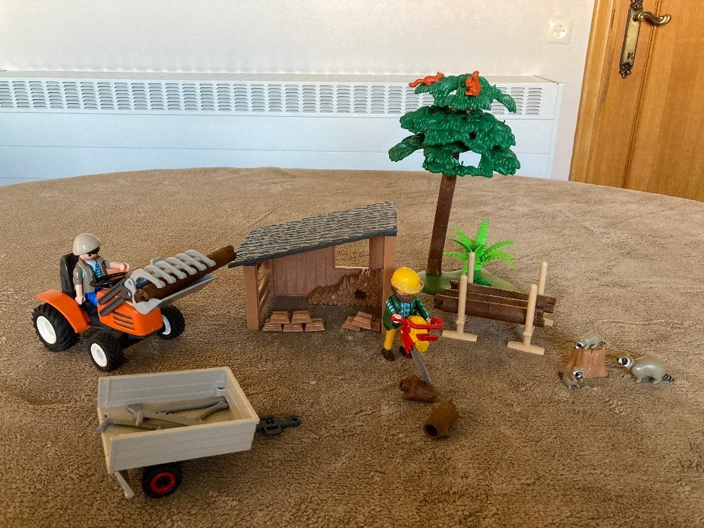 Playmobil Houthakker met tractor (doos + boekje) 4-10 jaar, Ophalen of Verzenden, Zo goed als nieuw