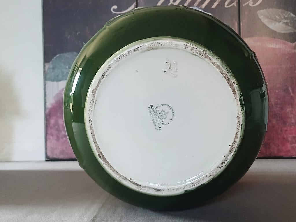 Bloempot Art Nouveau Ø 27cm Barbotine Majolica Nimy Belgisch, Ophalen of Verzenden