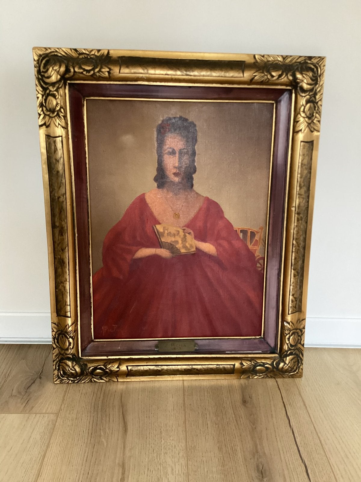 Titel: Prachtig Antiek Portret: Dame in Rode Jurk, Antiek en Kunst, Ophalen, Portret of Personen, Overige technieken, Klassiek