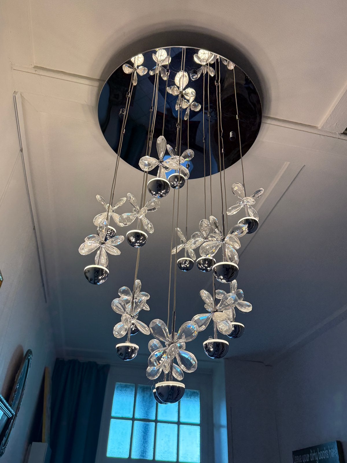 Unieke lamp met kristallen vlinders, Maison & Meubles, Autres culots, Modern design, Enlèvement ou Envoi, Verre