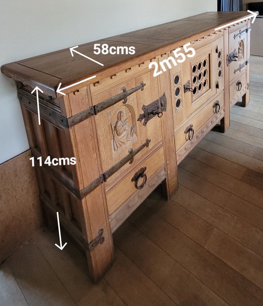 Buffet en chêne massif, 3 portes, 3 tiroirs, Enlèvement, Chêne, Rustique en chêne massif.  Très bel effet dans un salon  !, Avec tiroir(s)